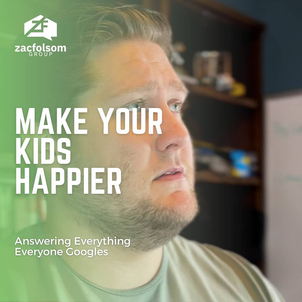 Zac Folsom wearing a green Google shirt with the words "Make Your Kids Happier" printed on it.
