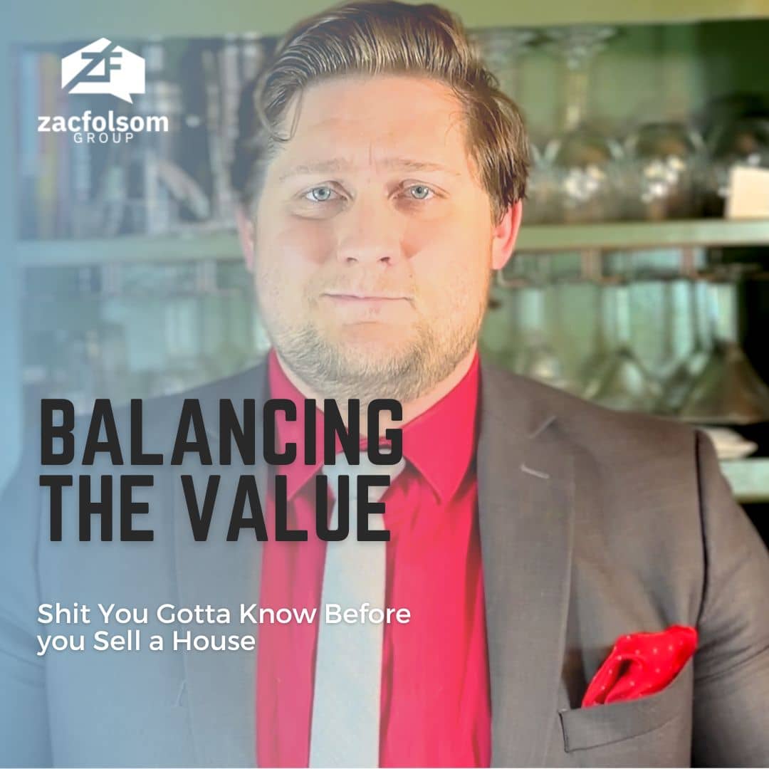 Zac Folsom, a man in a suit, smirking while holding a paper titled "Balancing the Value" in front of him